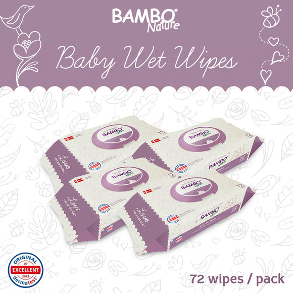 Premium Bambo Nature Baby Wipes (Suitable for hands and face) 72 pcs / pack | MFD : 15 SEP 2023