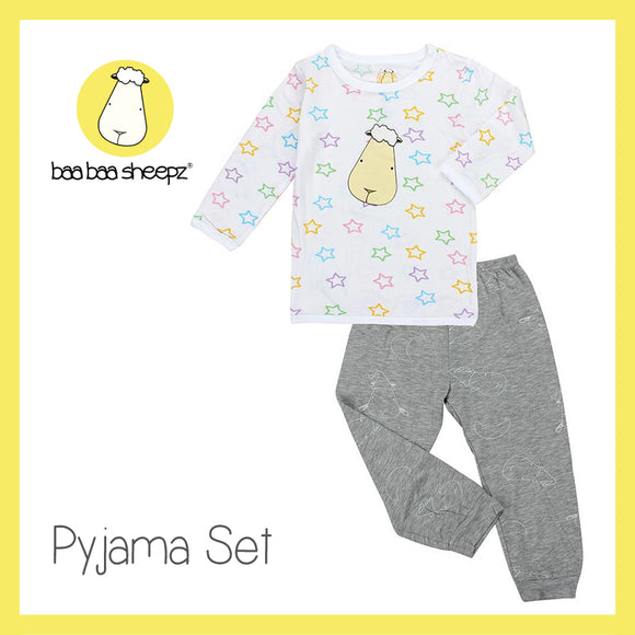 Pyjamas Set Colourful Star White + Big Moon & Sheepz Grey